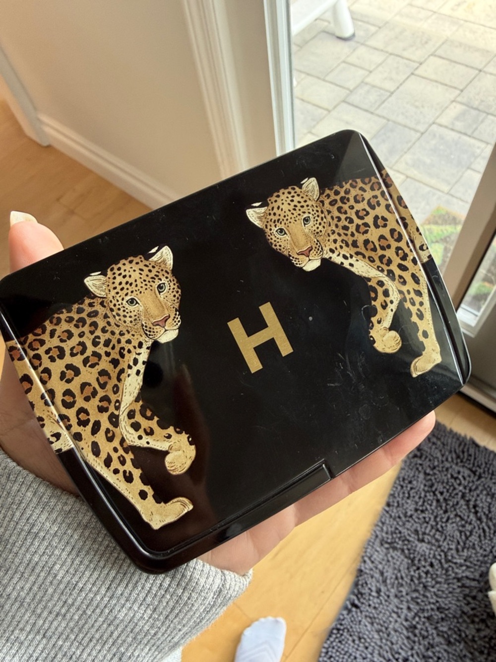 Hourglass Leopard Print Compact with Gold H Logo